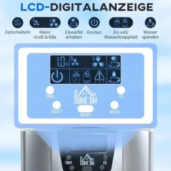 Ismaskiner-Ismaskin 12 kg/24 h, 9 isbitar på 6–10 min, 2 L tank, LCD, silver