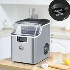 Ismaskiner-Ismaskin 20 kg/24 h, 2,3 L, 3,2 L tank, auto-rengöring, rostfritt, 25,2×36×37,1 cm