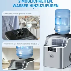 Ismaskiner-Ismaskin 20 kg/24 h, 2,3 L, 3,2 L tank, auto-rengöring, rostfritt, 25,2×36×37,1 cm