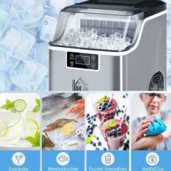 Ismaskiner-Ismaskin 20 kg/24 h, 2,3 L, 3,2 L tank, auto-rengöring, rostfritt, 25,2×36×37,1 cm