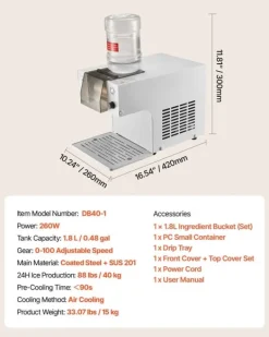 Ismaskiner-Ismaskin - Nugget/Snöflingeis - Kapacitet 40 kg/dygn - Vattentank 1,8 l - Snabbkylning 90 s - Rostfri konstruktion