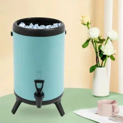 Dryckesautomater-Isolerad dryckesbehållare - Dryckesdispenser med kran - Rostfritt stål 201 - För varm & kall - 10 L (ca 8 L) - 24×33 cm - Himmelsblå