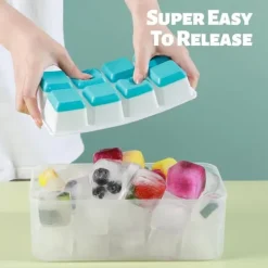Istärningsform med Lock - 2-pack - Silikon & BPA-fri - Staplningsbar - Blå