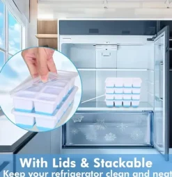 Istärningsform med Lock - 2-pack - Silikon & BPA-fri - Staplningsbar - Blå