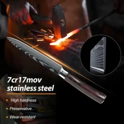 Japanskt köksknivset 8 delar, ultraskarpt högkolstål, ergonomiskt trähandtag, korrosionsbeständiga blad, 8 delar