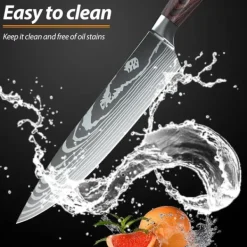 Japanskt köksknivset 8 delar, ultraskarpt högkolstål, ergonomiskt trähandtag, korrosionsbeständiga blad, 8 delar