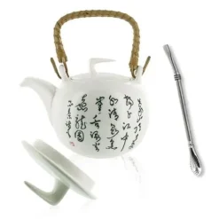 Kaffe- & Tekannor-Jiangxi lergods tekanna 1 liter + sugrör i rostfritt stål med filter