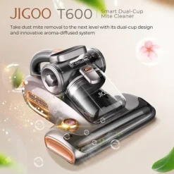 Handdammsugare-JIGOO T600 madrassdammsugare, 15kPa sug, 99,99% borttagning av dammkvalster, UV-C+ värme, dubbla koppar, LED-display, aromdiffusor