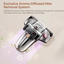 Handdammsugare-JIGOO T600 madrassdammsugare, 15kPa sug, 99,99% borttagning av dammkvalster, UV-C+ värme, dubbla koppar, LED-display, aromdiffusor