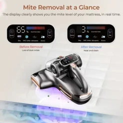 Handdammsugare-JIGOO T600 madrassdammsugare, 15kPa sug, 99,99% borttagning av dammkvalster, UV-C+ värme, dubbla koppar, LED-display, aromdiffusor