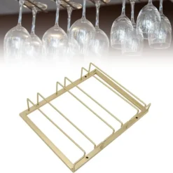 Vinflaskhållare-Järnkonst Uppochnedvänd Vinglashållare Europeisk Stil Hängande Vinglasställ Under Skåp Guld