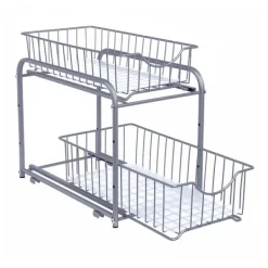 Justerbar hylla med utdragbara lådor i metall – 2 nivåer, stapelbar