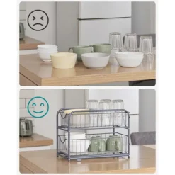 Justerbar hylla med utdragbara lådor i metall – 2 nivåer, stapelbar