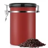 Behållare För Matförvaring-Kaffebehållare Stor Lufttät Rostfritt Stål Svart Köksförvaringsbehållare (Röd 1,8L)