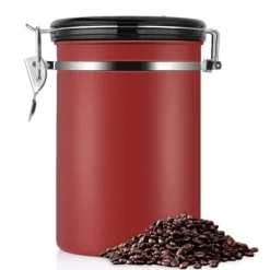Behållare För Matförvaring-Kaffebehållare Stor Lufttät Rostfritt Stål Svart Köksförvaringsbehållare (Röd 1,8L)