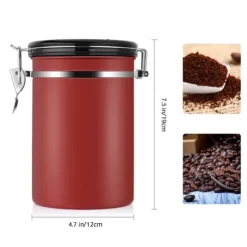 Behållare För Matförvaring-Kaffebehållare Stor Lufttät Rostfritt Stål Svart Köksförvaringsbehållare (Röd 1,8L)