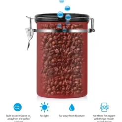 Behållare För Matförvaring-Kaffebehållare Stor Lufttät Rostfritt Stål Svart Köksförvaringsbehållare (Röd 1,8L)