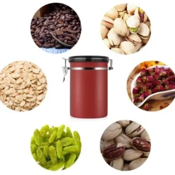 Behållare För Matförvaring-Kaffebehållare Stor Lufttät Rostfritt Stål Svart Köksförvaringsbehållare (Röd 1,8L)