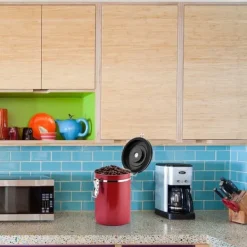 Behållare För Matförvaring-Kaffebehållare Stor Lufttät Rostfritt Stål Svart Köksförvaringsbehållare (Röd 1,8L)