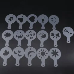 Mat- & Dryckesschabloner-Kaffeschabloner i plast - 16 st, Latte Cappuccino dekorationsverktyg