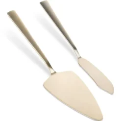 Kakspade och kniv i guldfärgat stål, 2 st.