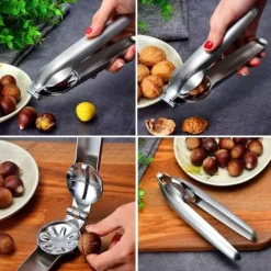 Kastanjetång, nötknäpparmetall, kastanjetång, rostfritt stål, hasselnötsöppnare, kastanjskärare, valnötstångsöppnare