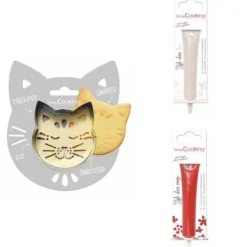 Kakformar-Kattpräglat kakkit + 2 vita och röda chokladpennor