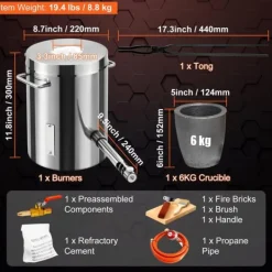 Grillar-6kg propan metallsmältugn med kompletta tillbehör, stor kapacitet, rostfritt stålkonstruktion och genomtänkt design