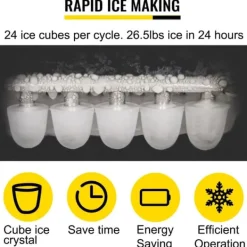 12kg/24 timmar effektiv bärbar elektrisk ismaskin, justerbar isbitsstorlek, säker förvaring, enkel användning
