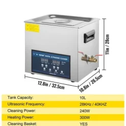 28/40KHz dubbelfrekvens ultraljudsrengörare med 10L tank, justerbar uppvärmning/arbetstid, 3 rengöringslägen, genomtänkt design
