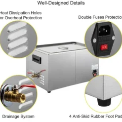 28/40KHz dubbelfrekvens ultraljudsrengörare med 6L tank, justerbar uppvärmning/arbetstid, 3 rengöringslägen, genomtänkt design