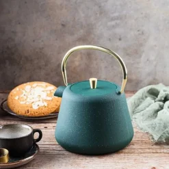 Kaffe- & Tekannor-Kinghoff Gjutjärns Imbryk 1L med Filter Flaska Grön