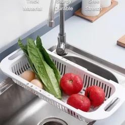 Diskhokorgar-Kök Utdragbar Avloppskorg Plast Diskbänk Filterkorg Frukt Grönsakskorg