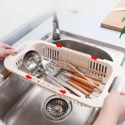 Diskhokorgar-Kök Utdragbar Avloppskorg Plast Diskbänk Filterkorg Frukt Grönsakskorg