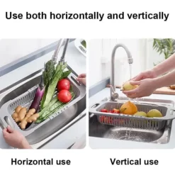 Diskhokorgar-Kök Utdragbar Avloppskorg Plast Diskbänk Filterkorg Frukt Grönsakskorg