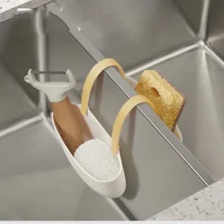 Diskhokorgar-Köksavloppsställ Hängande korg med avloppshål Stor kapacitet Mjuk flexibel diskbänk avloppskorg Hängpåse Gul och vit