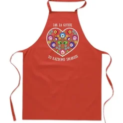 Förkläden-KÖKSFÖRKLÄDE med TRYCK Folklore NÄR JAG LAGER MAT GILLAR ALLA DET hjärta