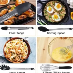 Köksutrustningsset-Köksredskap, 9 delar silikon köksredskap, non-stick och anti-skrapa med förvaringskärl i rostfritt stål