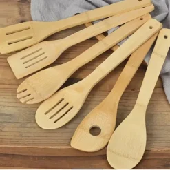 Köksutrustningsset-Köksredskap i bambu set om 6 st. - Träslevar i bambu