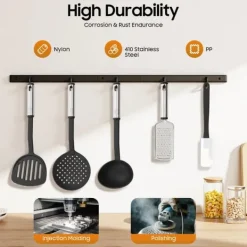 Köksutrustningsset-Köksredskapssats - 40 delar - Nylon & rostfritt stål - Värmebeständig - Skonsam mot non-stick - Hängbar design - Svart