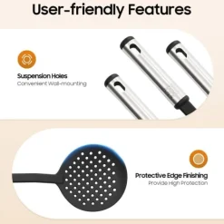 Köksutrustningsset-Köksredskapssats - 40 delar - Nylon & rostfritt stål - Värmebeständig - Skonsam mot non-stick - Hängbar design - Svart