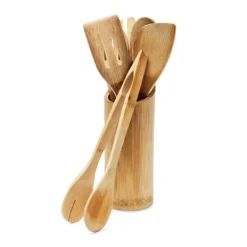 Köksutrustningsset-Köksredskapsset - Relaxdays - 6 delar - Ställning i bambu - 30 cm - Ljust brunt