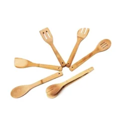 Köksutrustningsset-Köksredskapsset - Relaxdays - 6 delar - Ställning i bambu - 30 cm - Ljust brunt