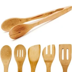 Köksutrustningsset-Köksredskapsset - Relaxdays - 6 delar - Ställning i bambu - 30 cm - Ljust brunt