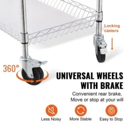 Köksredskapsvagn, 3 våningar, 661 LBS kapacitet, stålservicevagn, metallförvaring med 6 krokar för inomhus/outdoor.