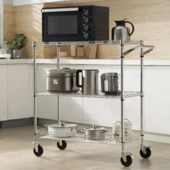 Köksredskapsvagn, 3 våningar, 661 LBS kapacitet, stålservicevagn, metallförvaring med 6 krokar för inomhus/outdoor.