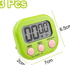 kökstimer - digital kökstimer - nedräkning stoppur med magnethållare hål - grön - 3 st