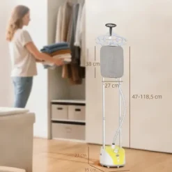 Klädsteamer - Vertikal golvmodell - 1950 W - 2 l vattentank - 11 temperaturlägen - Teleskopstång - Gul
