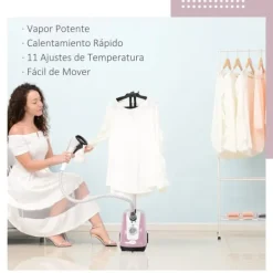 Klädsteamer - Vertikalt ångstrykjärn - 1600–2000 W - 1,4 l vattentank - Justerbar temperatur - Rosa