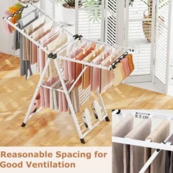 Klädställ, Hopfällbar Metalltvättställ, 141x56x99-148 cm, Vit